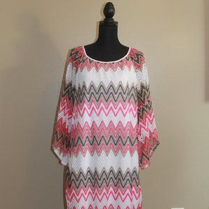 Tacera Pink/Gray/Beige/White Sheath Crochet Dress